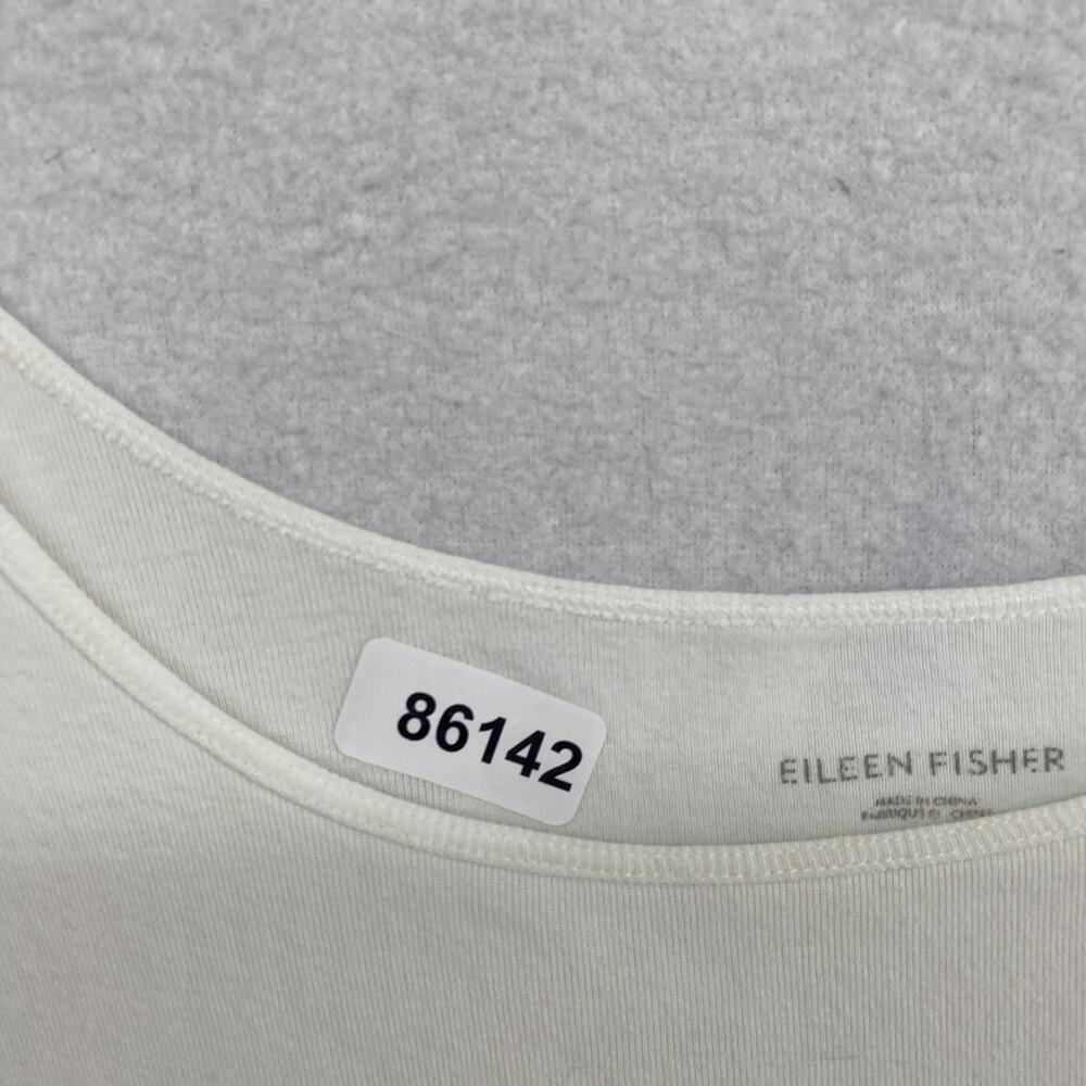 EILEEN FISHER Tank Top L Organic Cotton Ribbed Jersey Cami Slim Scoop Neck White - Picture 11 of 11